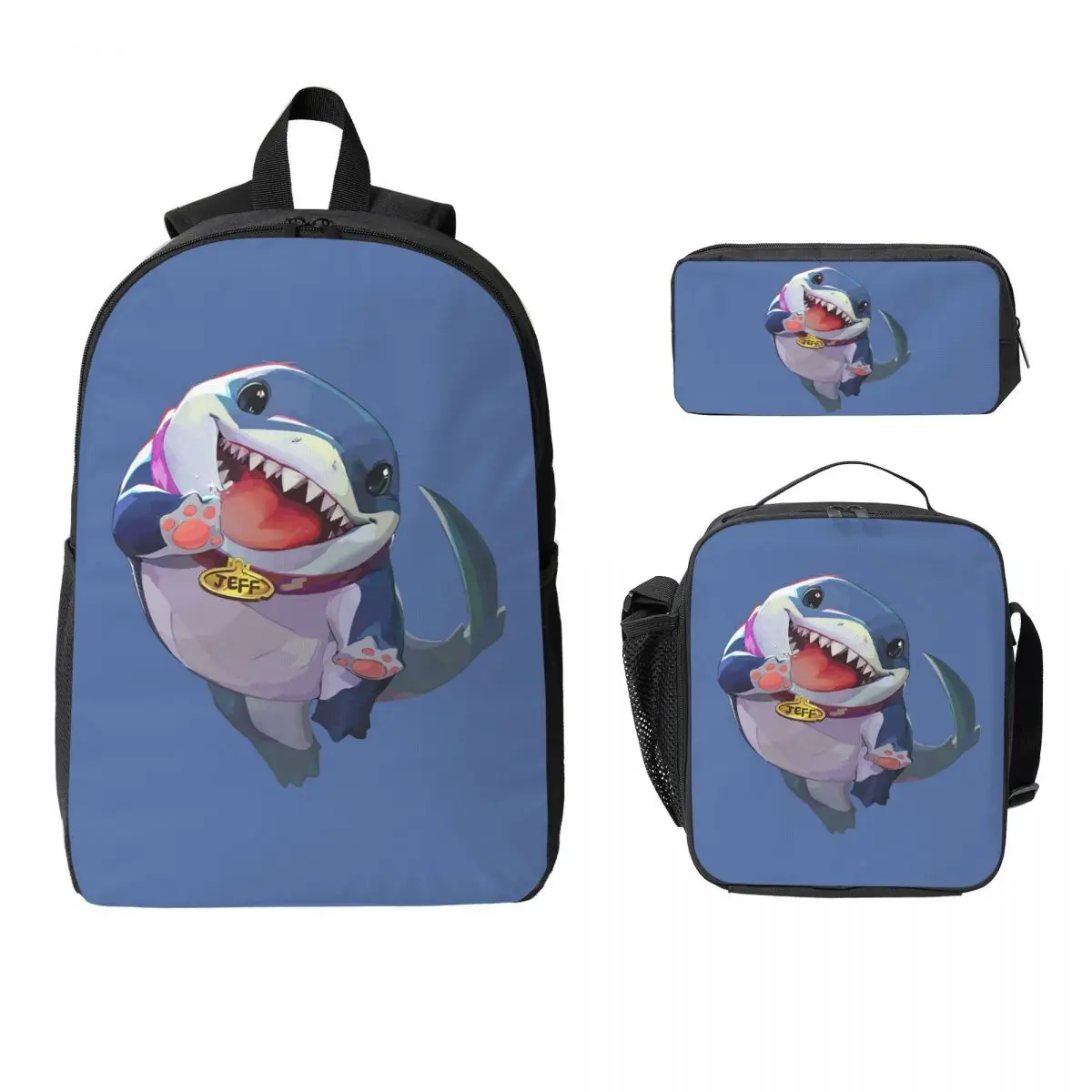 

Jeff The Land Shark Backpack Boys Girls BookBag School Bag Laptop Shoulder Bags 3ps Insulated Lunch Bag Pencil Case