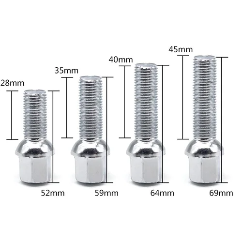 Imagen 2 del producto 5 piezas 27/30/33/35/40/42/45/50/52/55/60/65mm alargar pernos de rueda de acero M14 x 1,5mm tuercas de rueda traje de asiento para VW Volkswagen