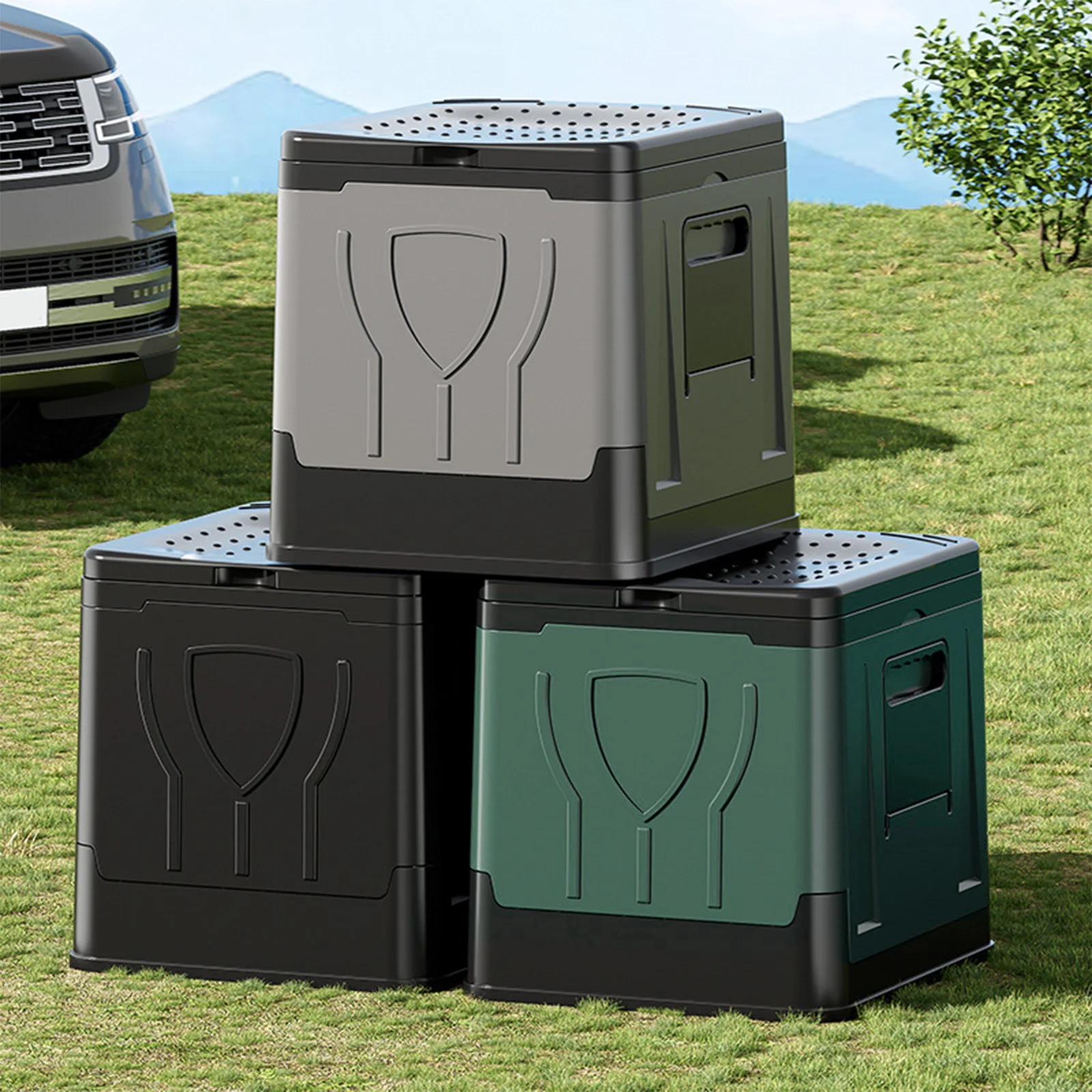 Folding Collapsible Toilet with Paper Holder & Lid Camp Toilet Reusable & Toilet Bags with Drawstring for Tour Emergency