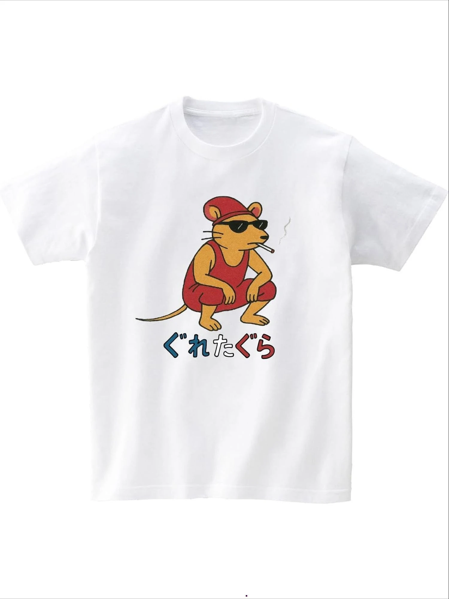 Fun Japanese printed T-shirt with Greta Gulala cartoon mouse pattern for both men and women