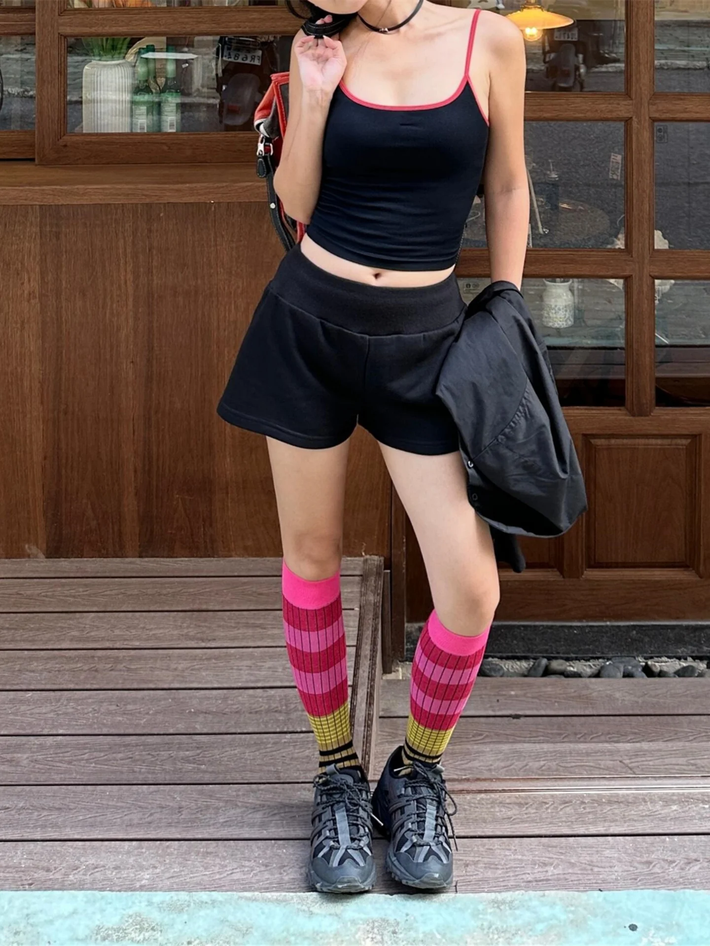 High Waist Black Sports Shorts Women's Autumn New Style Thigh-High Slimming Hot Pants Casual Straight Leg Pants Low Waist Ela...