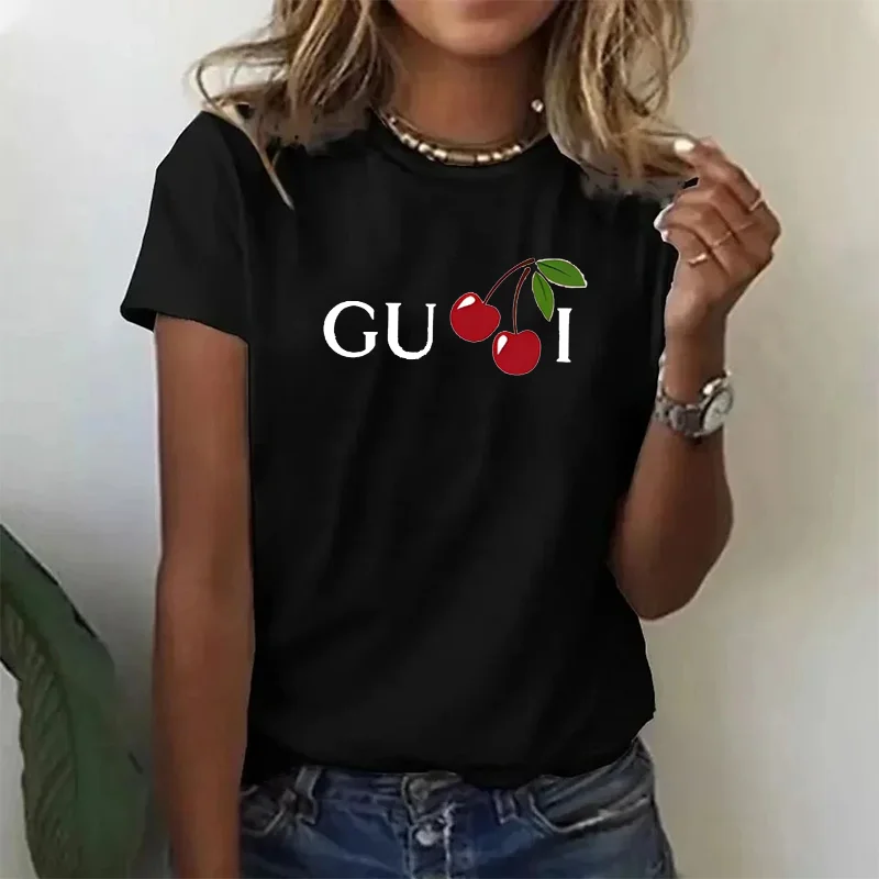 Autumn Female Women Pure Cotton T-shirt Oversized Short-sleeved T-shirt Luxury Brand Printed T-shirt Tops 2024 Trendy Clothing