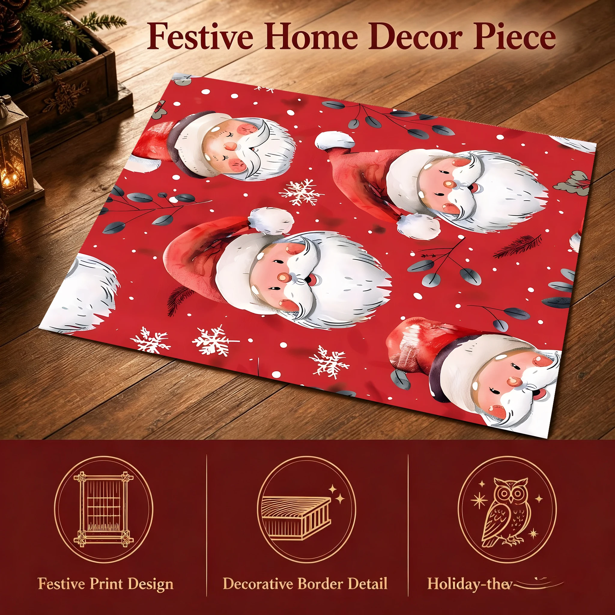 Velvet Rug Cute Cozy Red Cartoon Santa Claus Snowflake for Bedroom Living Room Entryway Home Decoration