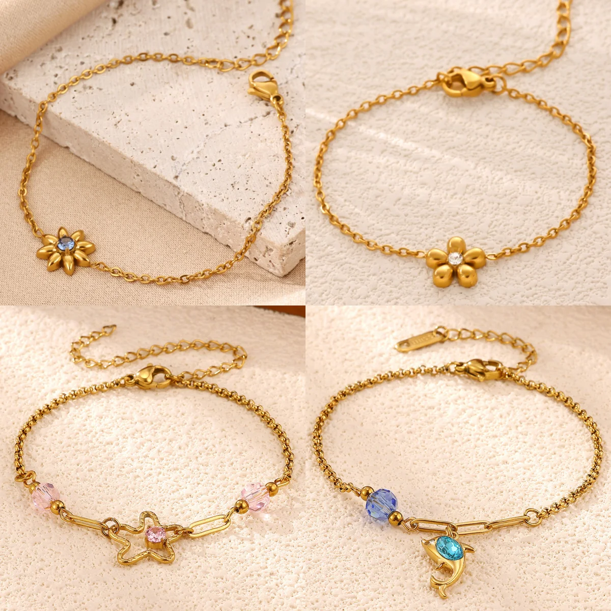 Vintage-Blumen Damenarmbänder Zirkonia Goldfarben Stern-Schmuck Party-Armband Geschenk Kostenloser Versand