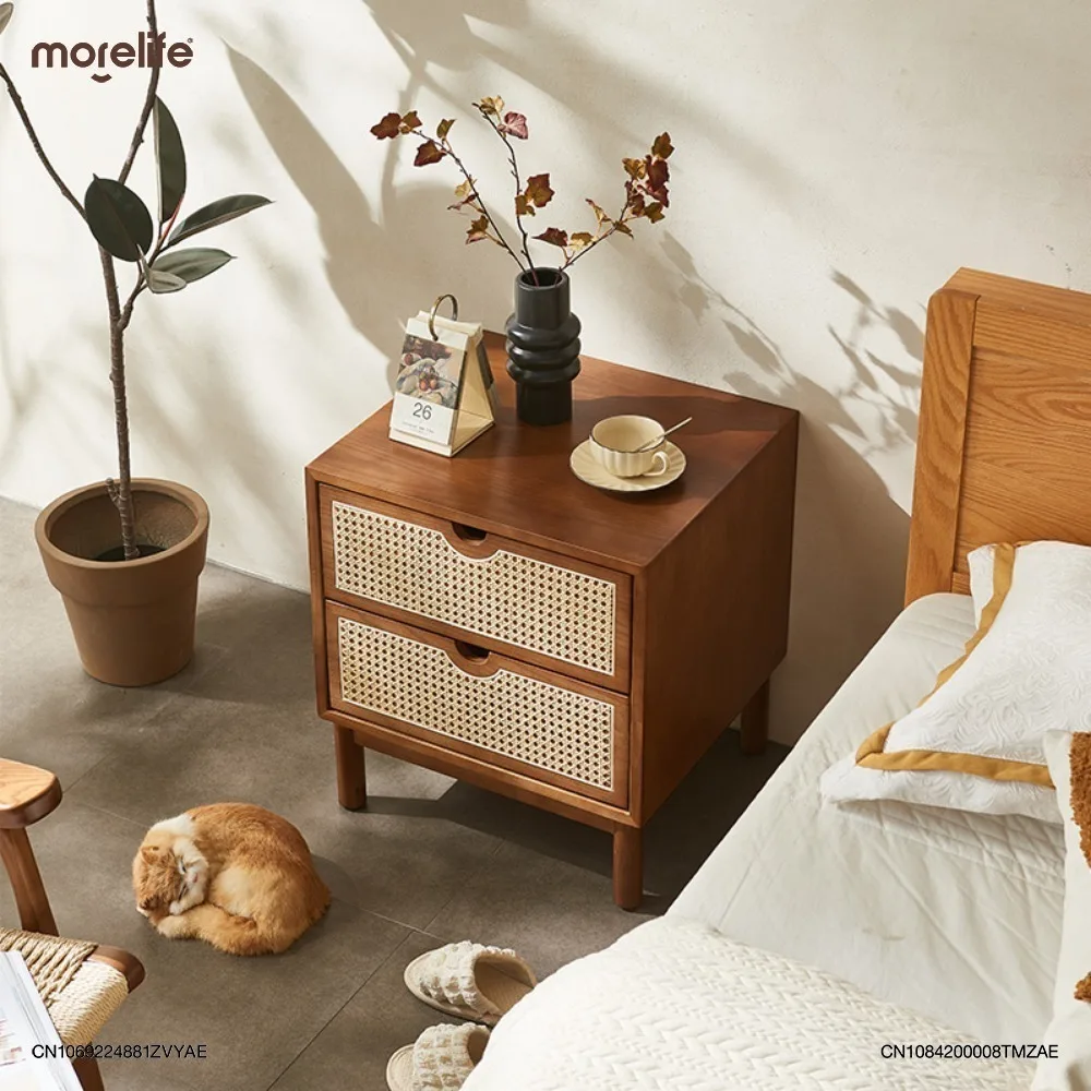 

Living Room Minimalist Sofa Storage Cabinet Bedroom Bedside Cabinet Nordic Solid Wood Rattan Woven Nightstands Furniture K01+