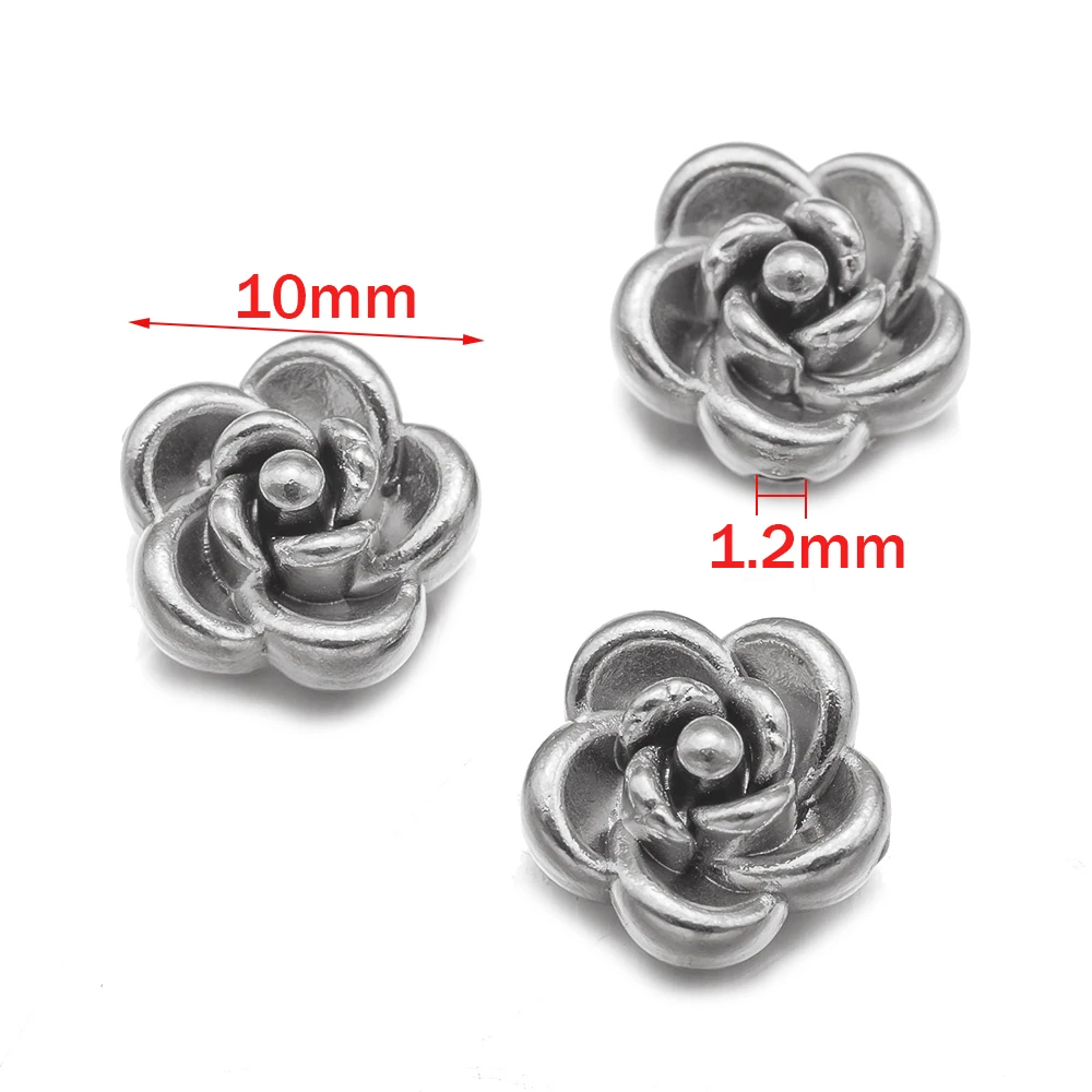Stainless Steel Gold Rose Spacer Beads, 10pcs