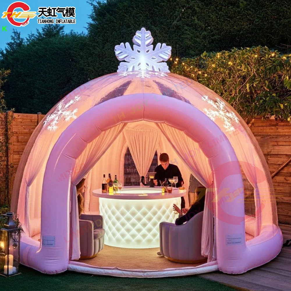 Outdoor Giant Transparent Inflatable Ice Bar Tent Blow Up Dome Tent with LED Lighting for Carnival Party