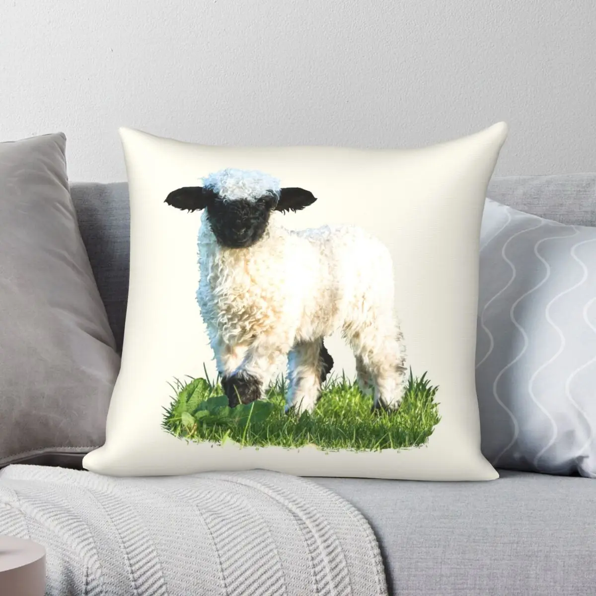 Valais Blacknose Lamb In A Meadow Square Pillowcase Polyester Linen Velvet Printed Decor Pillow Case Home Cushion Cover 45x45