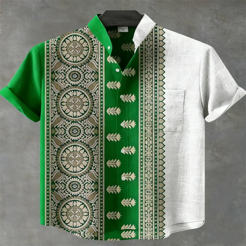 New Men's Shirt: Stylish, casual, and comfortable short-sleeved shirt with ethnic-inspired print and collar, perfect for summer - Image 3