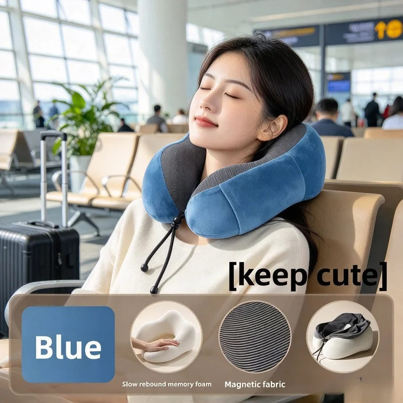 Travel U-Shaped Neck Pillow with Memory Foam, Cervical Support Cushion for Airplane Car Sleeping