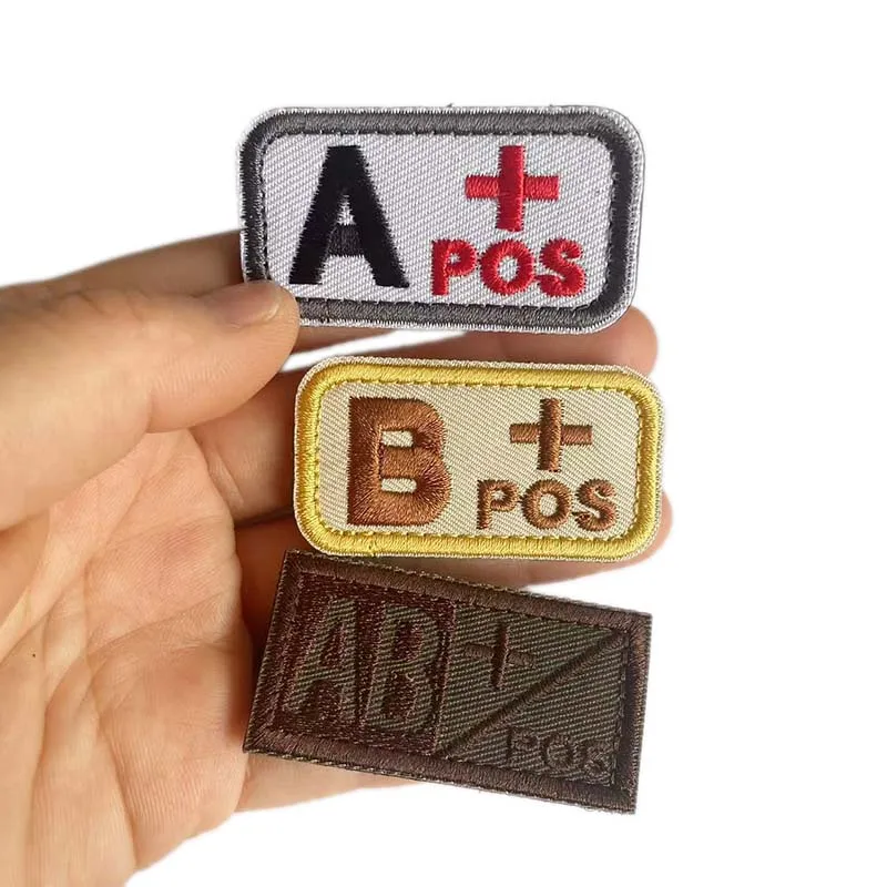 White,khaki,Brown Blood Type Emblem Fabric Applique Embroidery Hook and Loop Patch,Tactical Badge Backpack Magic Sticker,5*2.5CM