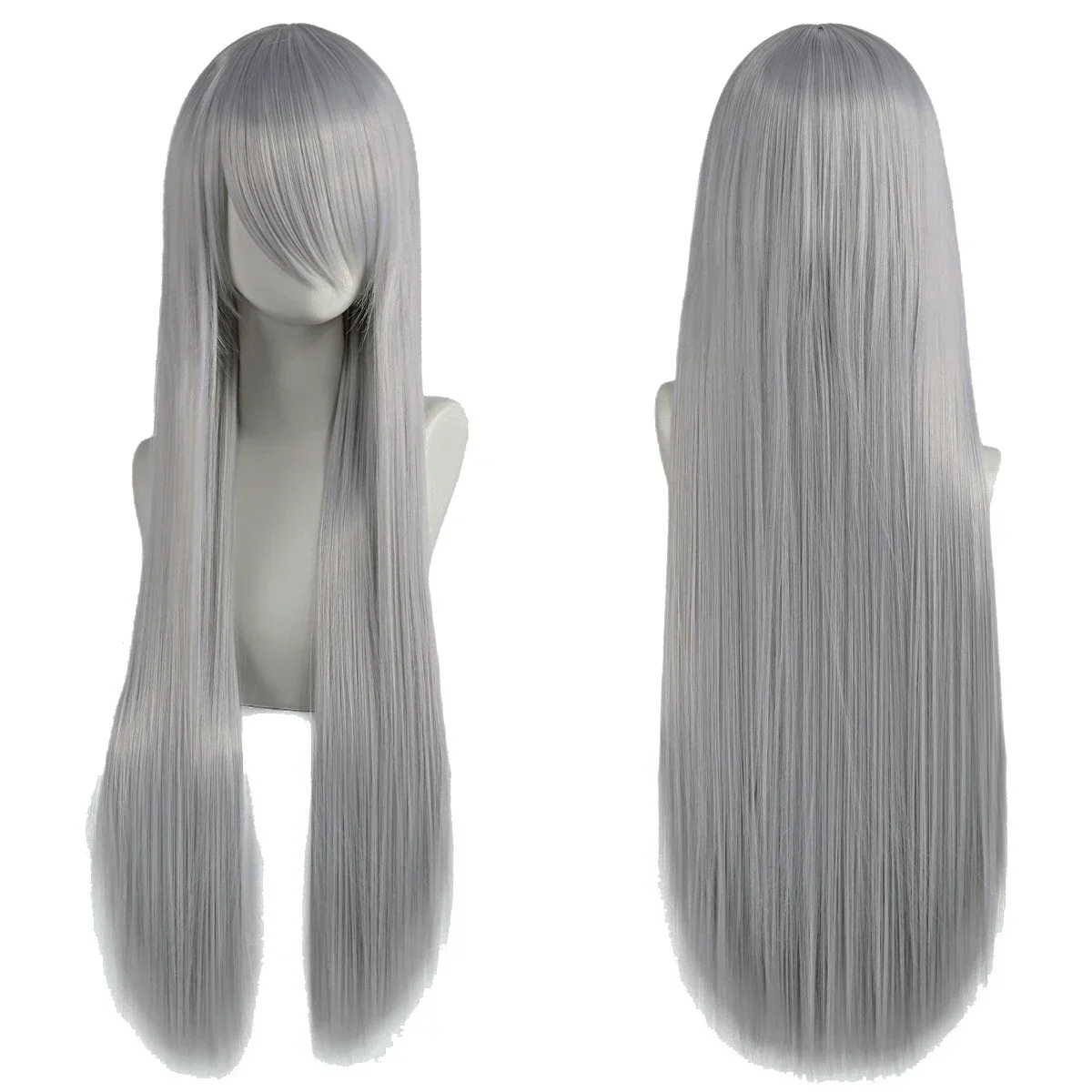 80cm Long Straight Synthetic Cosplay Wig with Bangs, White Green Silver Pink, Heat Resistant