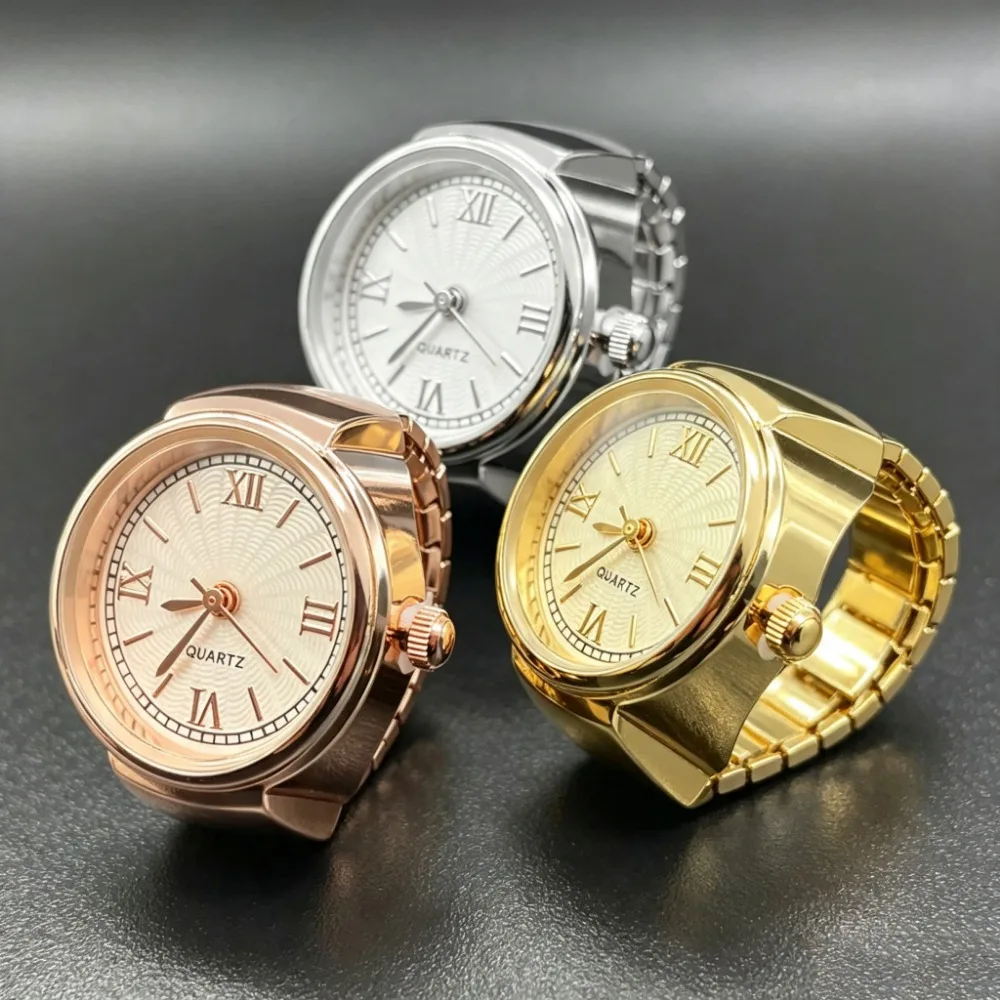 Punk Mini Finger Watch Ring Elastic Quartz Digital Clock Vintage Jewelry Funny Gift For Women Men