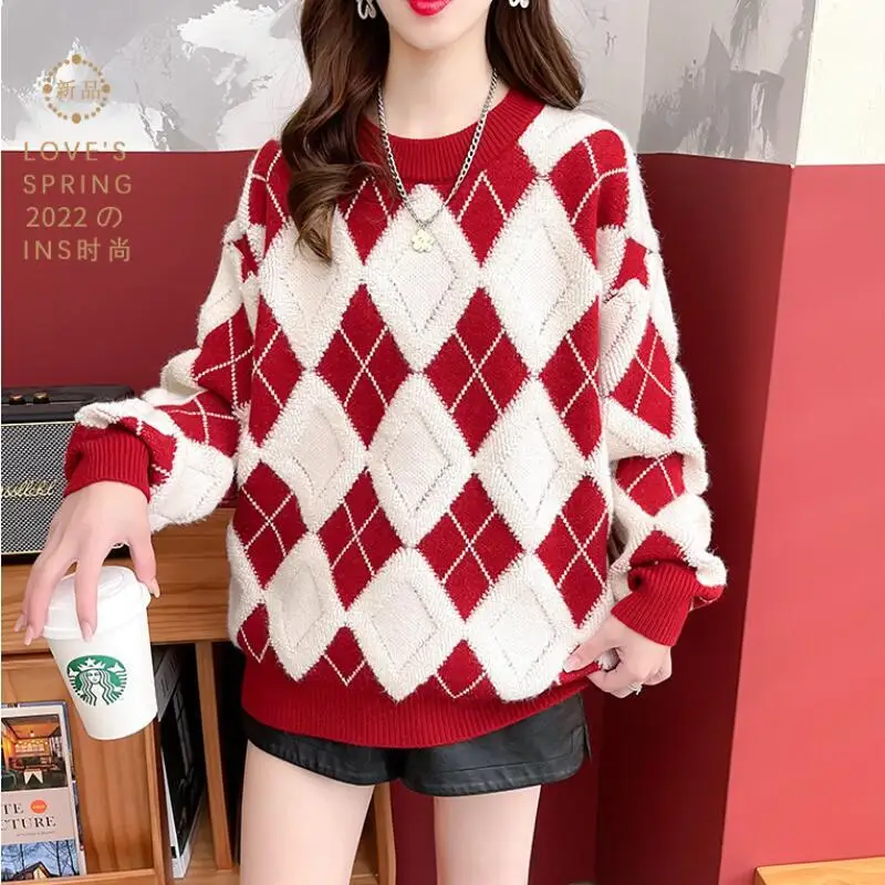 New Autumn Winter Women Fashion Versatile Christmas Sweater Casual Loose Western Style Lazy Medium Long Good Looking Knittedtops