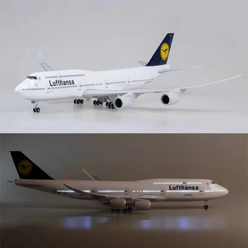 1/150 Airline 747 Plane Model B747 Lufthansa Airplane Model Toy Light and Wheel Landing Gear Plastic Resin Plane Model Gift Toys