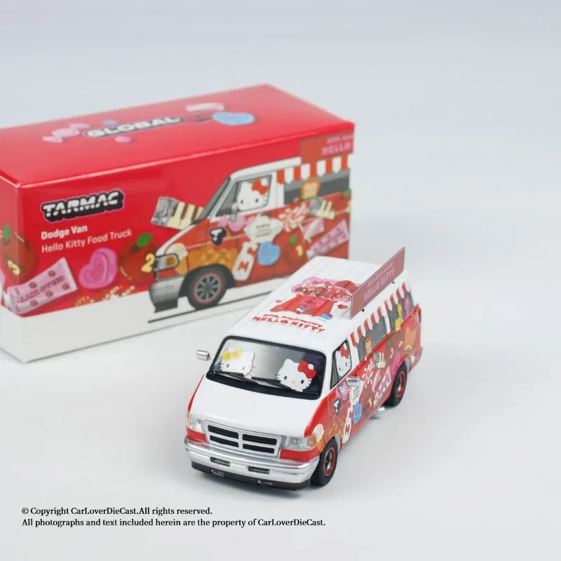 

TW 1:64 Dodge Van Hello Kitty Food Truck Simulation alloy car model collection decoration, a holiday gift for children.
