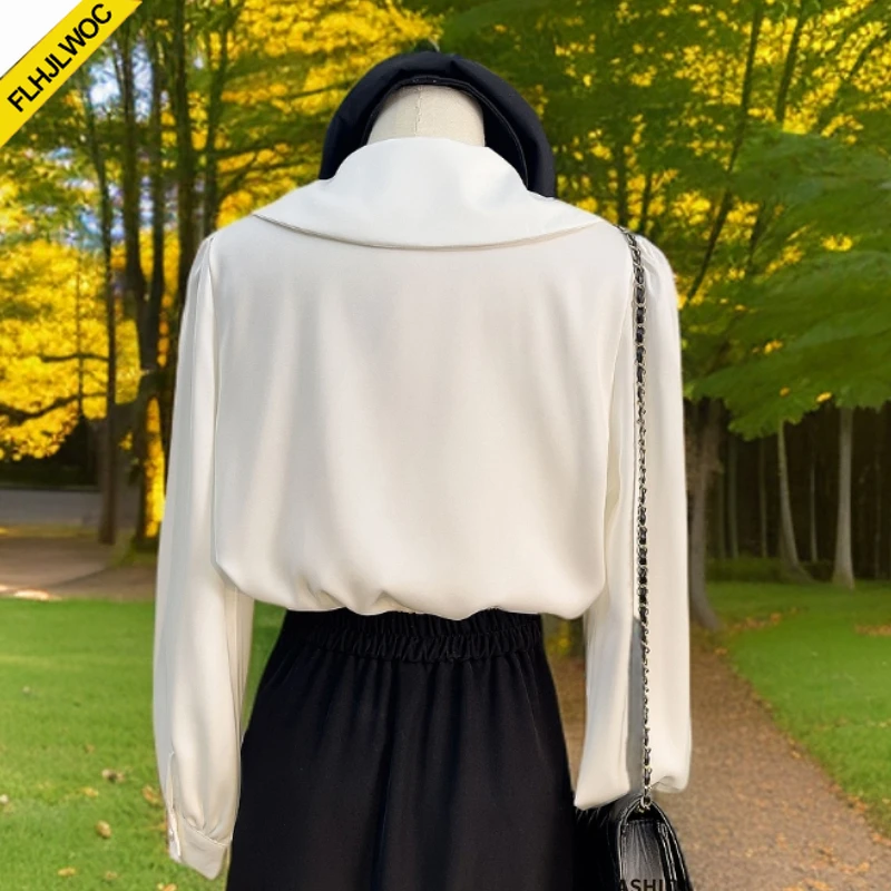 Witte Franse blouse met pofmouwen voor dames Leuke lieve meisjes Lente Zomer Nieuwe matrozenkraag Top Strikje Lace-up witte shirts