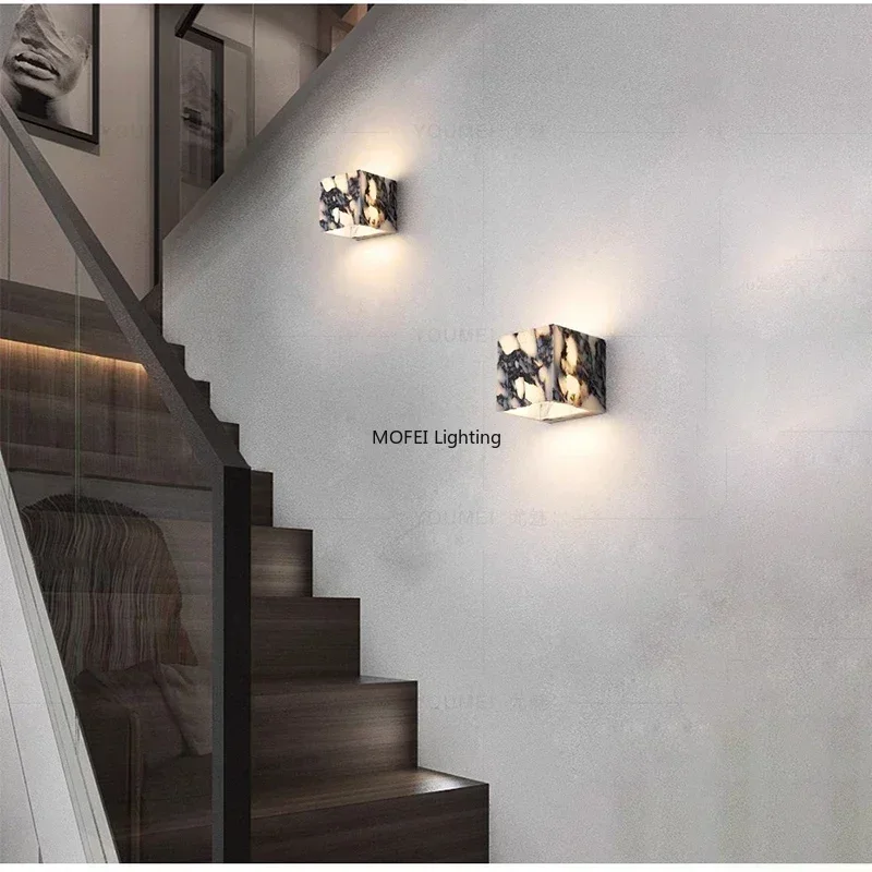 Nordic Italian Marble Lamp Indoor Background Wall Light Purple Pure Natural Stone Entrance Hallway Home Decor Lighting Fixtures