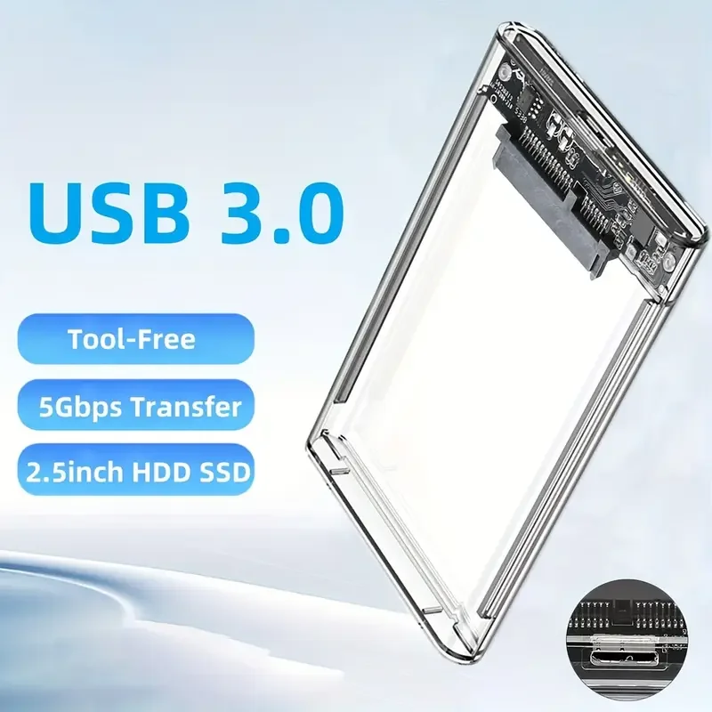 

Transparent USB 3.0 to SATA III Enclosure for 2.5Inch HDD/SSD Tool-Free 5Gbps Data Transfer Portable Hard Drive Case for Laptop