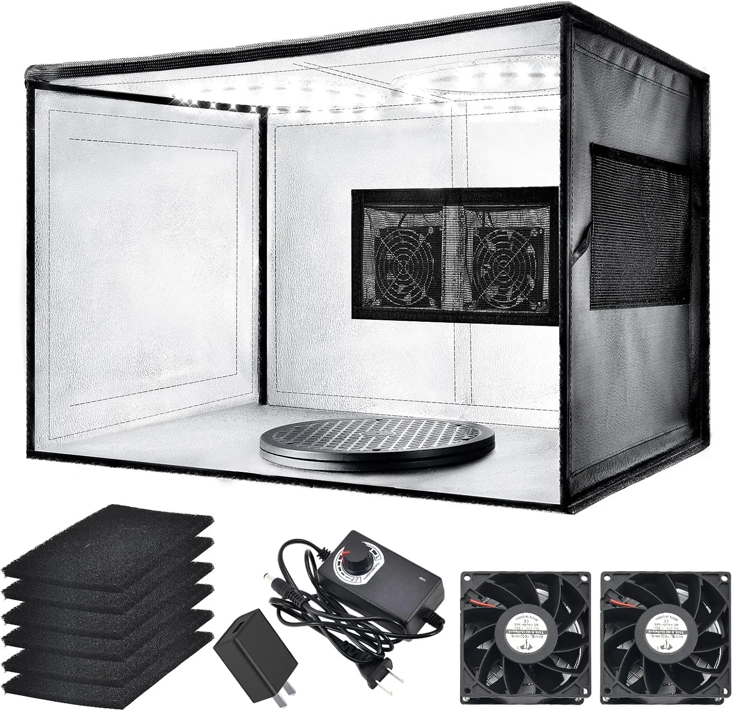Portable Airbrush Paint Booth for Models and Crafts, Spray Painting Workstation with Turntable and Extension Hose