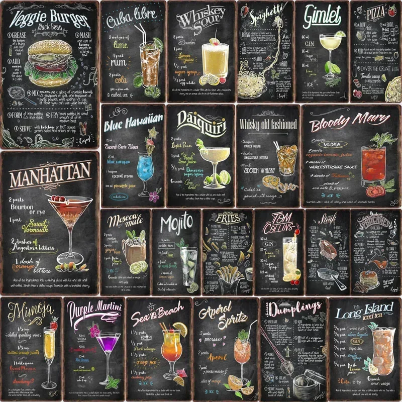 Klassisches Tafelschild „Foodie Cuisine“ für Getränke und Cocktails, Hamburger und Getränke, für Vintage-Wanddekoration für Bar, Restaurant