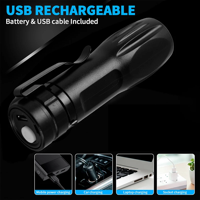 LED Flashlight  Mini USB Rechargeable Flashlight with Holder Portable Waterproof Flashlight Outdoor Camping Travel Lighting Tool