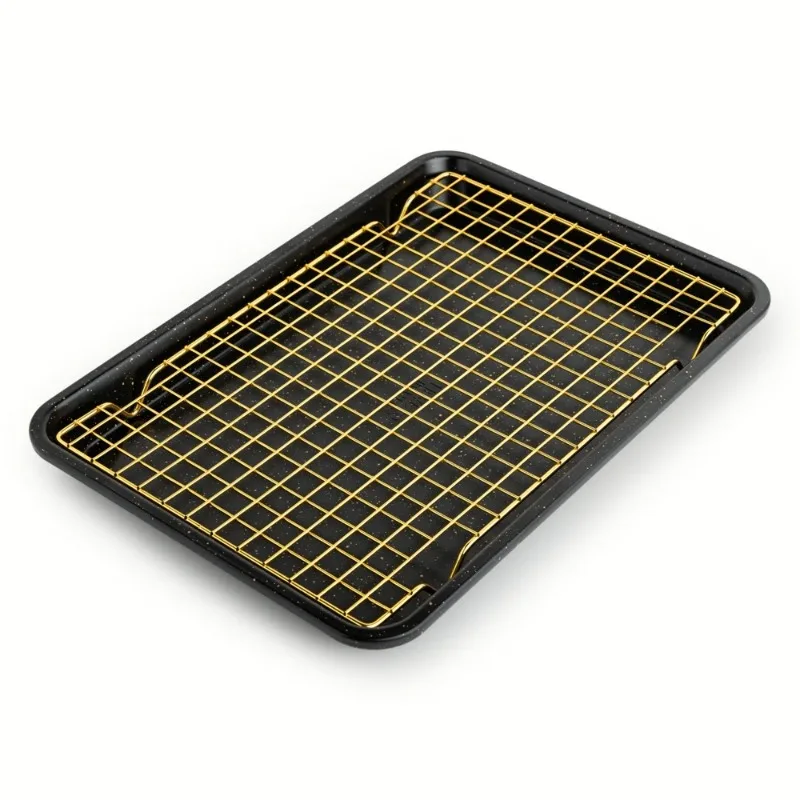 

Non-Stick Rectangle Baking Sheet with Gold Cooling Rack - Black