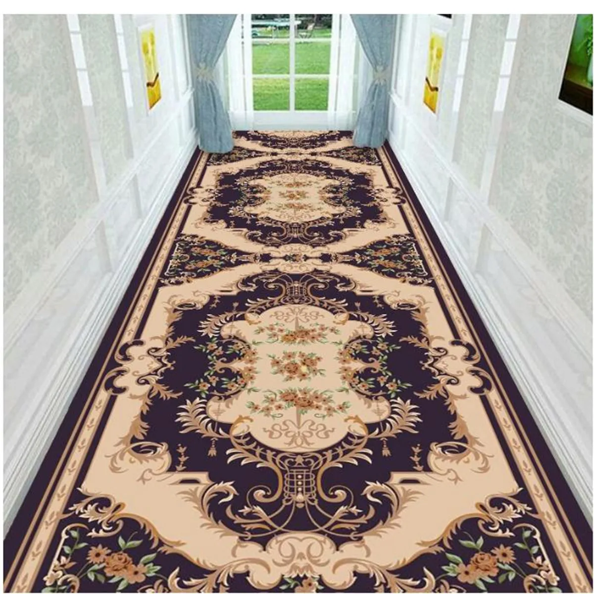 

3d European Long Corridor Carpets Living Room Decoration Hallway Anti-skid Floor Mat Staircase Hotel Lobby Area Rug Customizable