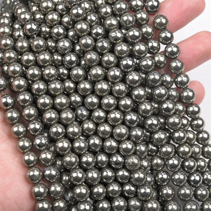 Großhandel mit runden Pyritperlen, halbfertiges DIY-Armbandzubehör, Zubehör für verstreute Schmuckherstellung – Detail 1