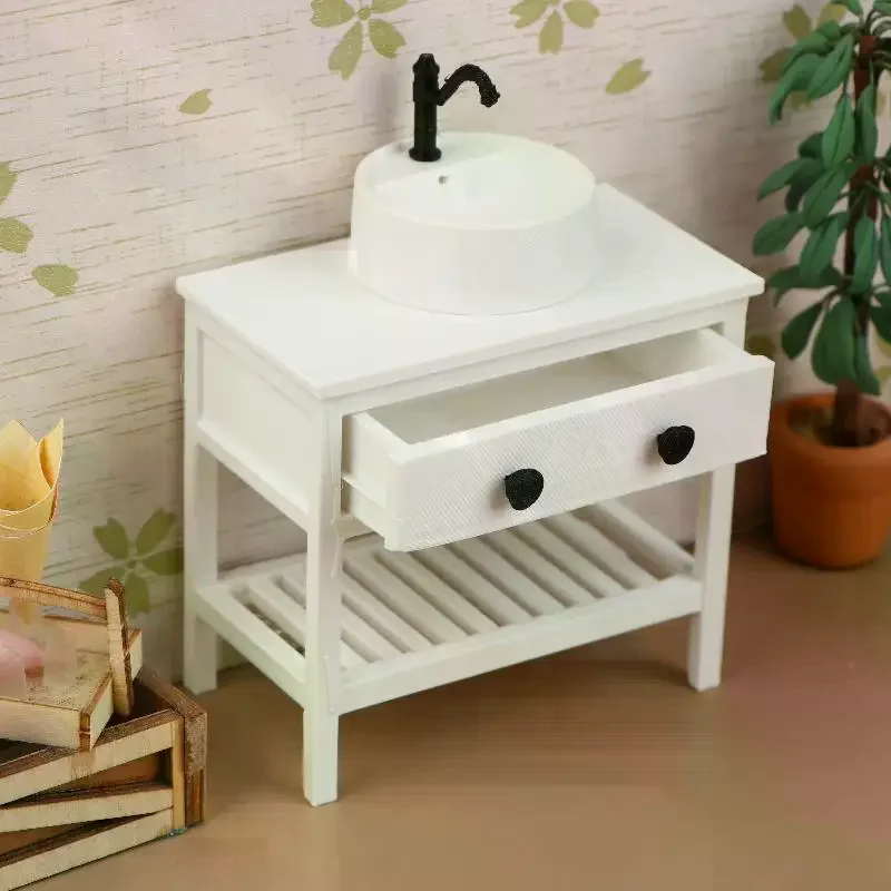 

1/12 Dollhouse Simulation Sink Cabinet Model Dollhouse Bathroom Furniture Decoration Dolls House Living Scene Ornament Toys