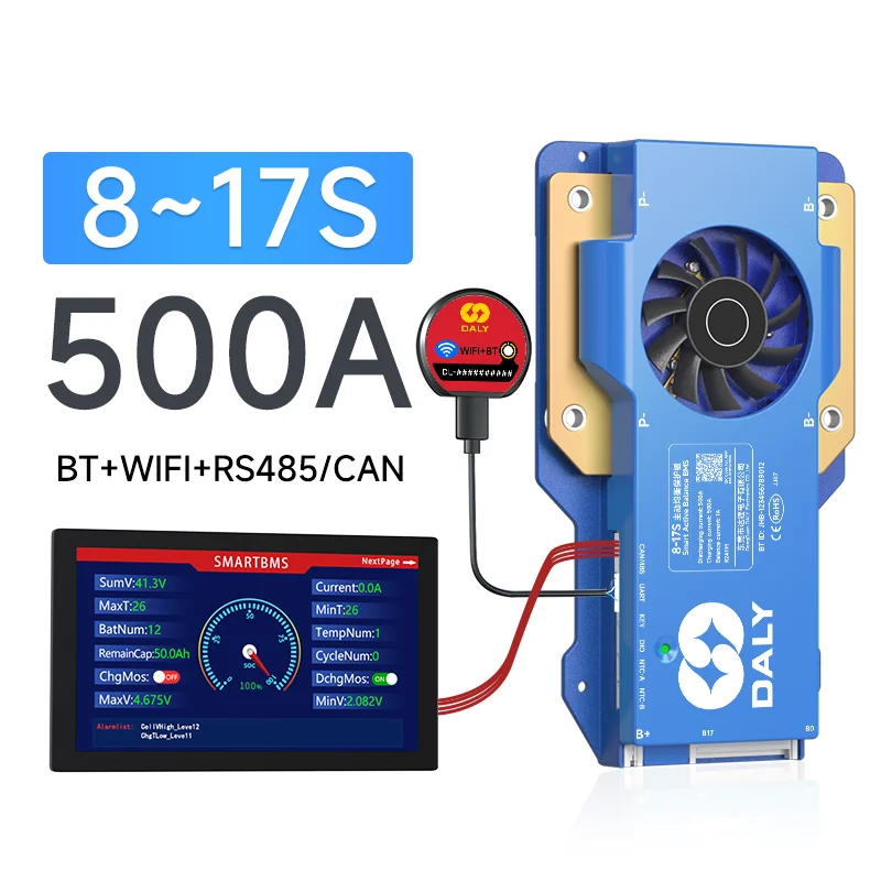 DALY Smart BMS 4S 12V 8S 24V 16S 48V 250A 300A 500A LiFePo4 Actieve balans BMS voor lithiumbatterij met LCD RS485 UART BT WIFI