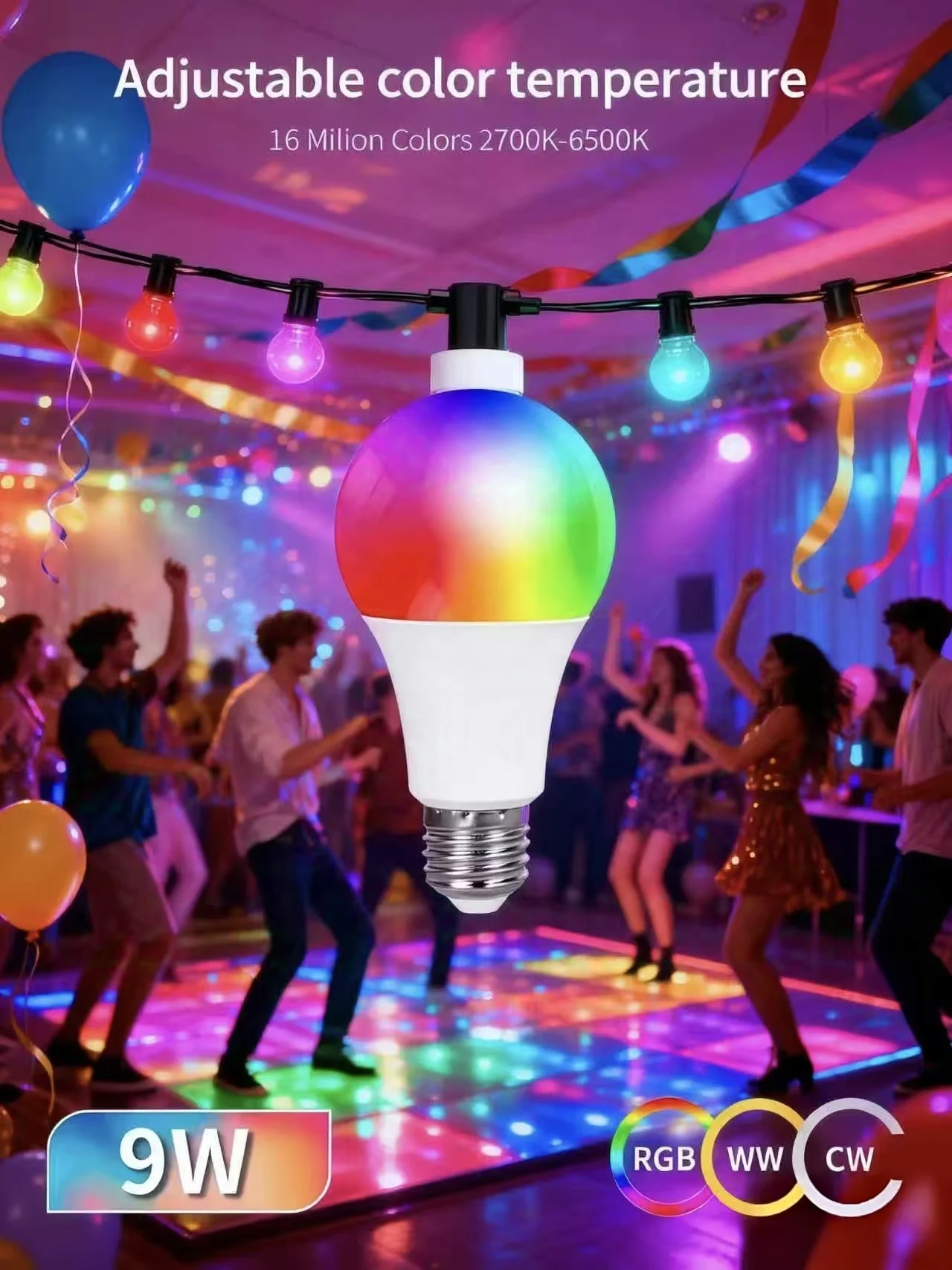 RGBW LED Bulb E27 Base 220V Dimmable Multicolor 16 Colors with Remote Control for Household Neon Lighting Atmosphere