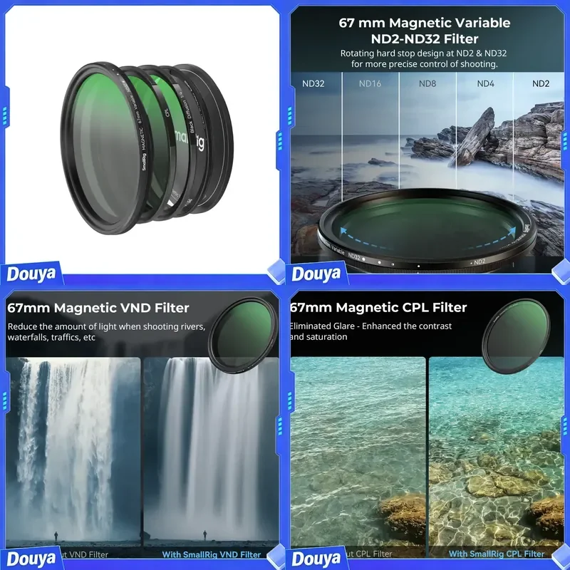 Small Rig 4726 5-in-1 Attachable Filter Kit VND 2-32 & CPL & 1/4 Effect Black Mist (67mm)