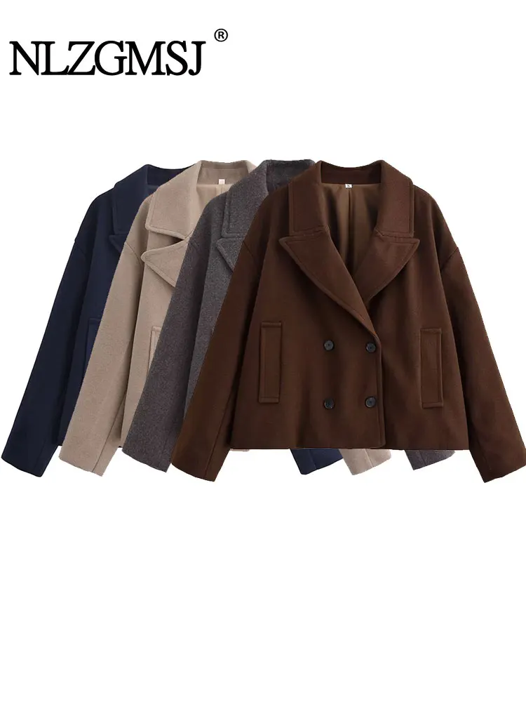 

NLZGMSJ элегантное женское свободное пальто 2025 зимнее теплое толстое двубортное шерстяное пальто с длинными рукавами женская верхняя одежда