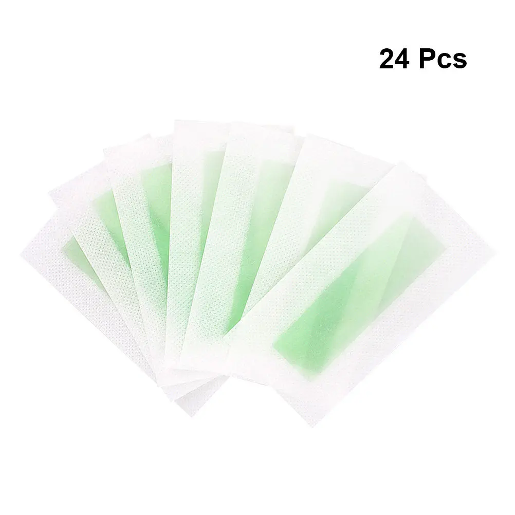 

24 шт. восковых полосок для депиляции, одноразовые, безопасные, для быстрого удаления волос на чувствительной коже ног, подмышек, лица, зоны бикини