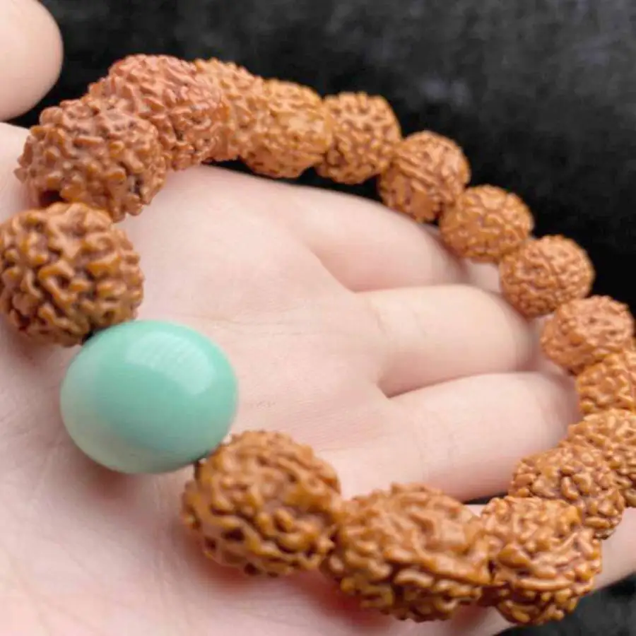 

Natural Turquoise Gemstone Rudraksha Beads Bracelet 7.5inch Spiritual Nirvana Meditation Stone tassel Chaplet Japa Women Tibetan