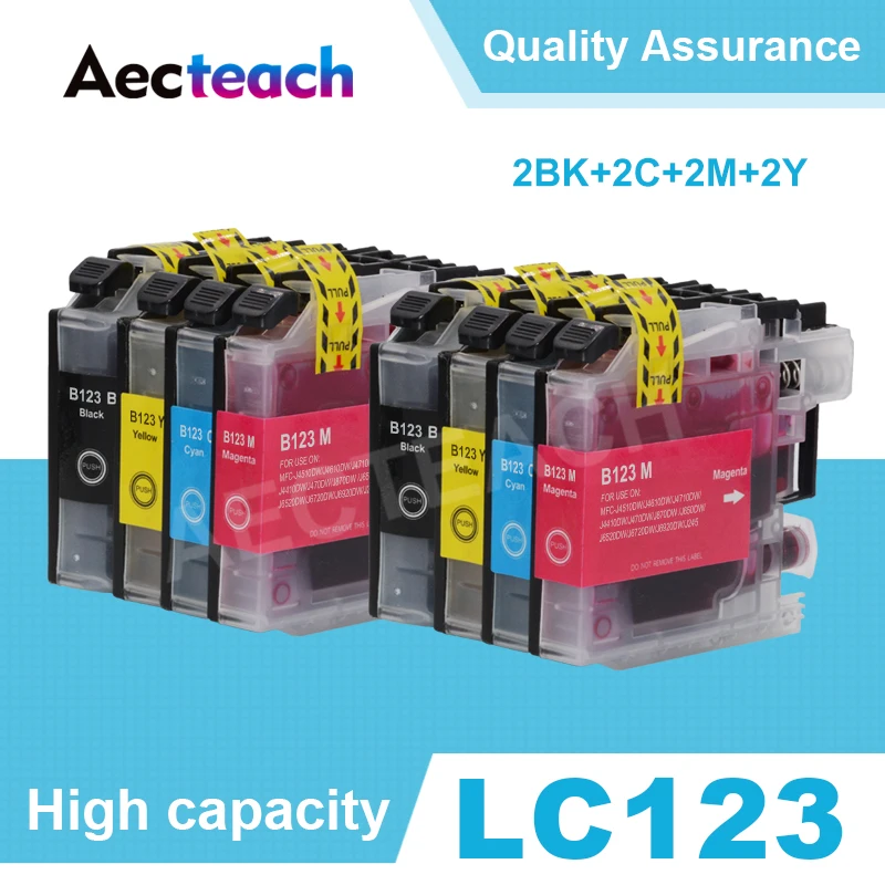 Aecteach LC123 LC121 Compatible Ink Cartridge For Brother DCP-J552DW J752DW J132W J152W J172W MFC-J470DW J650DW J870DW Printer