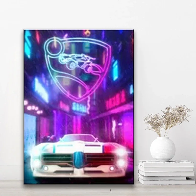 Rocket League Game Neon Car Racing Posters Canvas Wall Art Pictures Home Decor Accessories Paintings for Living Room Decoration