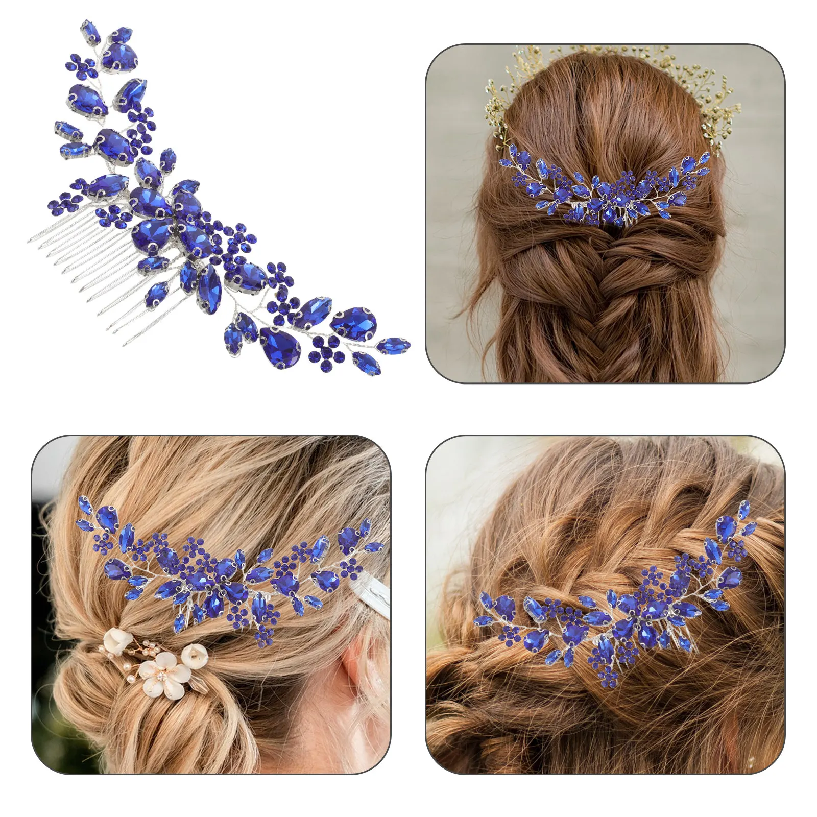 Sparkly Rhinestone Hair Comb Bridal Wedding Headpiece Floral Leaf Pattern Metal Hair Ornament for Updos Parties Formal Events