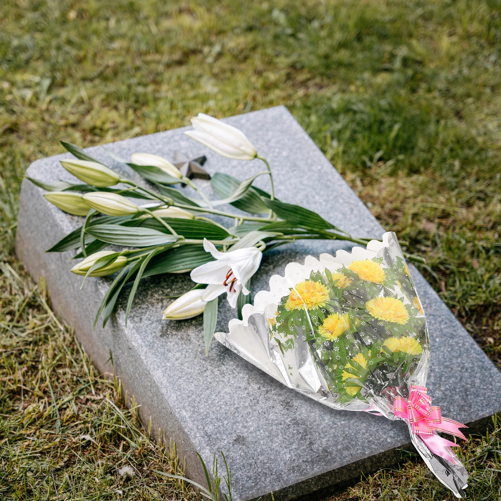 

2pcs Artificial Flower Bouquets For Grave Cemetery Memorial Decor Fake Flowers Outdoor Long-Lasting Simulation Stem Headstone