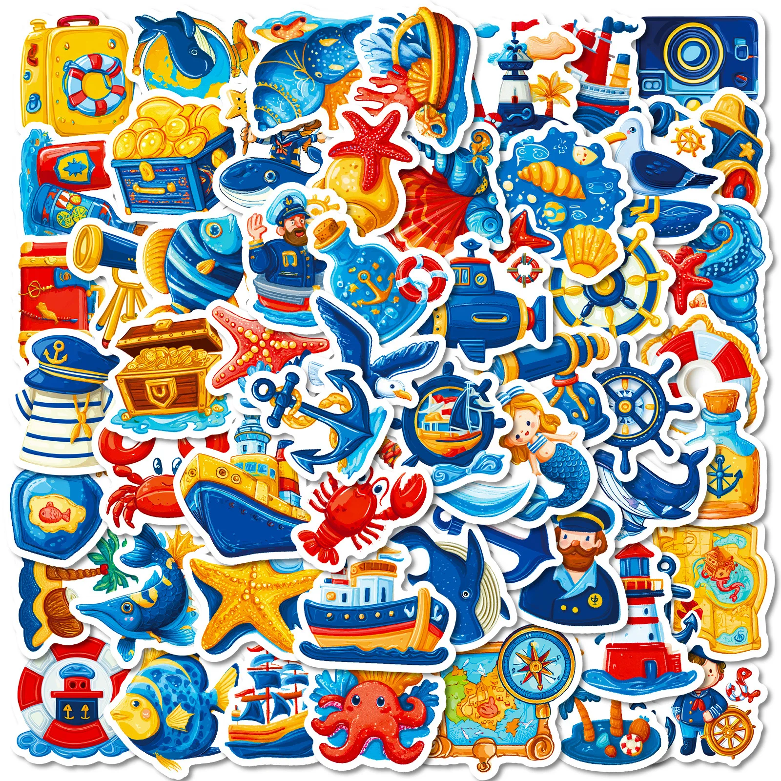 56 Uds. Pegatinas divertidas de dibujos animados de navegación, Graffiti de vida marina, decoración de capitán marinero, juguetes DIY para niños, calcomanías para ordenador portátil, guitarra y bicicleta