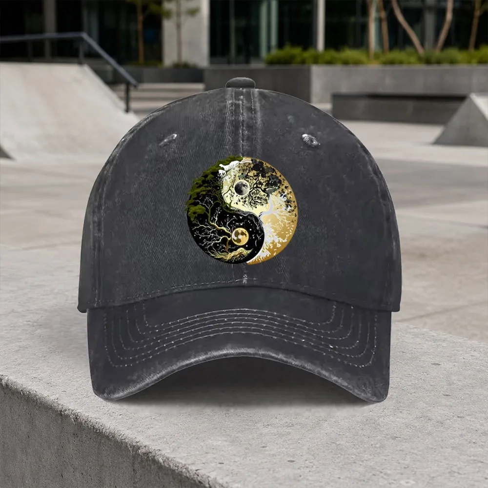 Vintage Tai Chi Yin Yang Baseball Cap Unisex Adjustable Cotton Hat for Outdoor Daily Wear