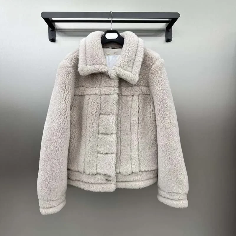 Short Length Coat Winter Women High Quality Real Sheep Wool Turn-Down Collar Clothes Thick Warm Max Single Breasted