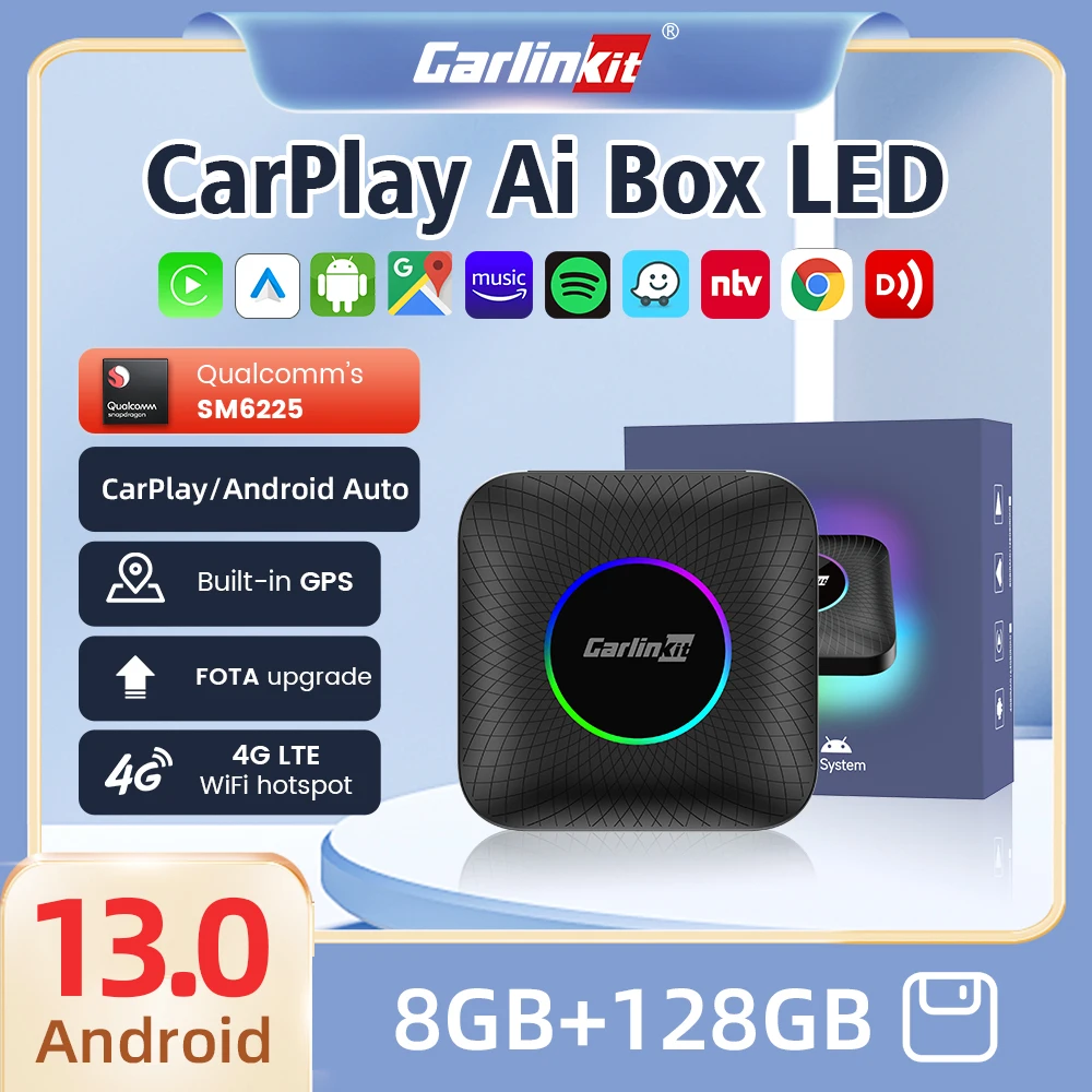 

Carlinkit CarPlay Android 13 Plus все в одной коробке CarPlay беспроводной Android авто для Benz Toyota Skoda 4GLTE Qualcomm 8 ядер 64 ГБ