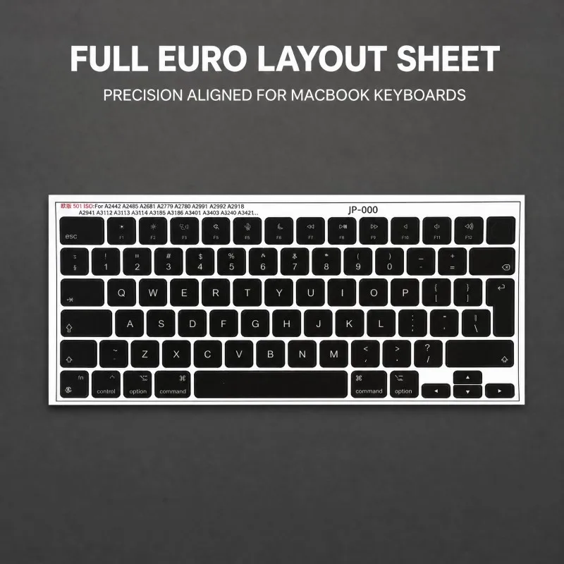 Naklejki transferowe na klawisze klawiatury w układzie ISO, naklejki z literami językowymi do wymiany klawiszy na MacBooku i laptopie, bez pozostałości. — zdjęcie produktu 3