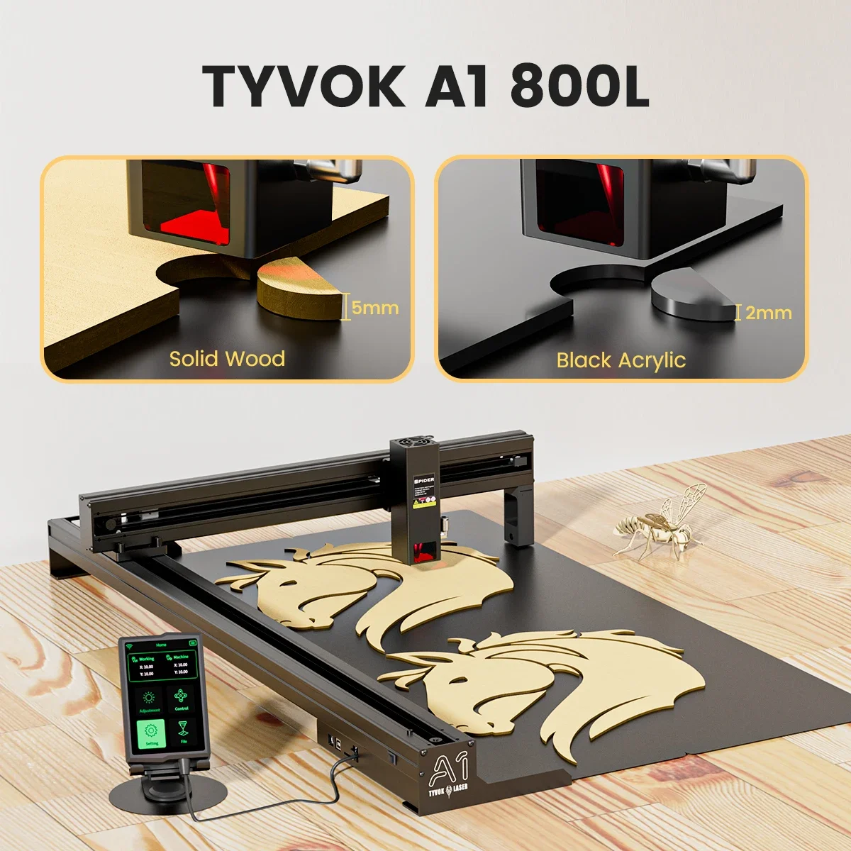 Tyvok Laser Engraver Machine Spider A1 800L Foldable DIY Laser Cutting & Engraving Machine Wireless Control Work Area 800*400mm