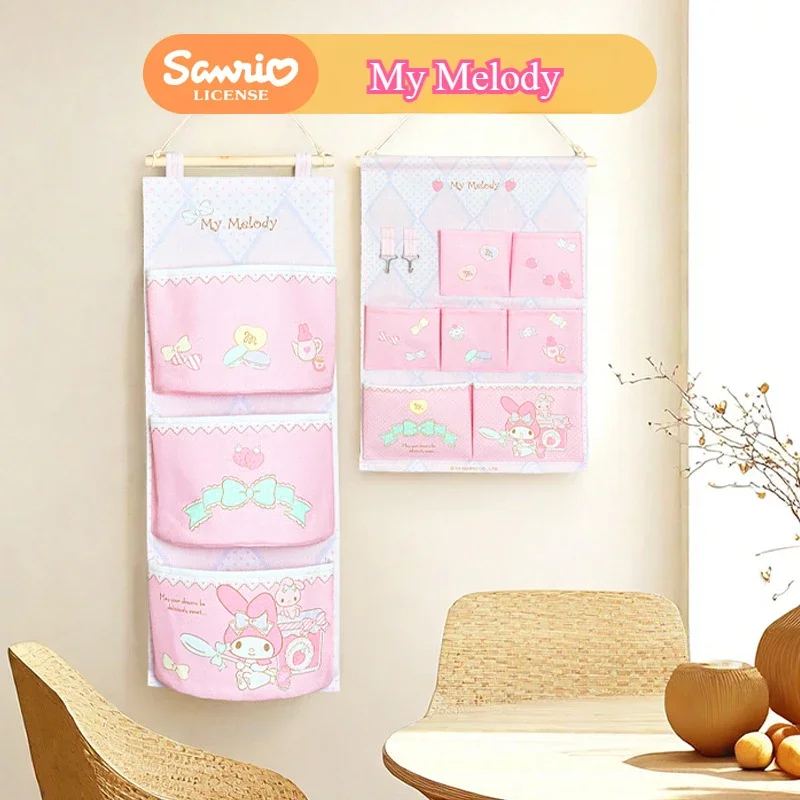 Kawaii Sanrio My Melody Door Behind The Dormitory Bedroom Wall Hanging Waterproof Storage Cartoon Cloth Bag in Various Styles