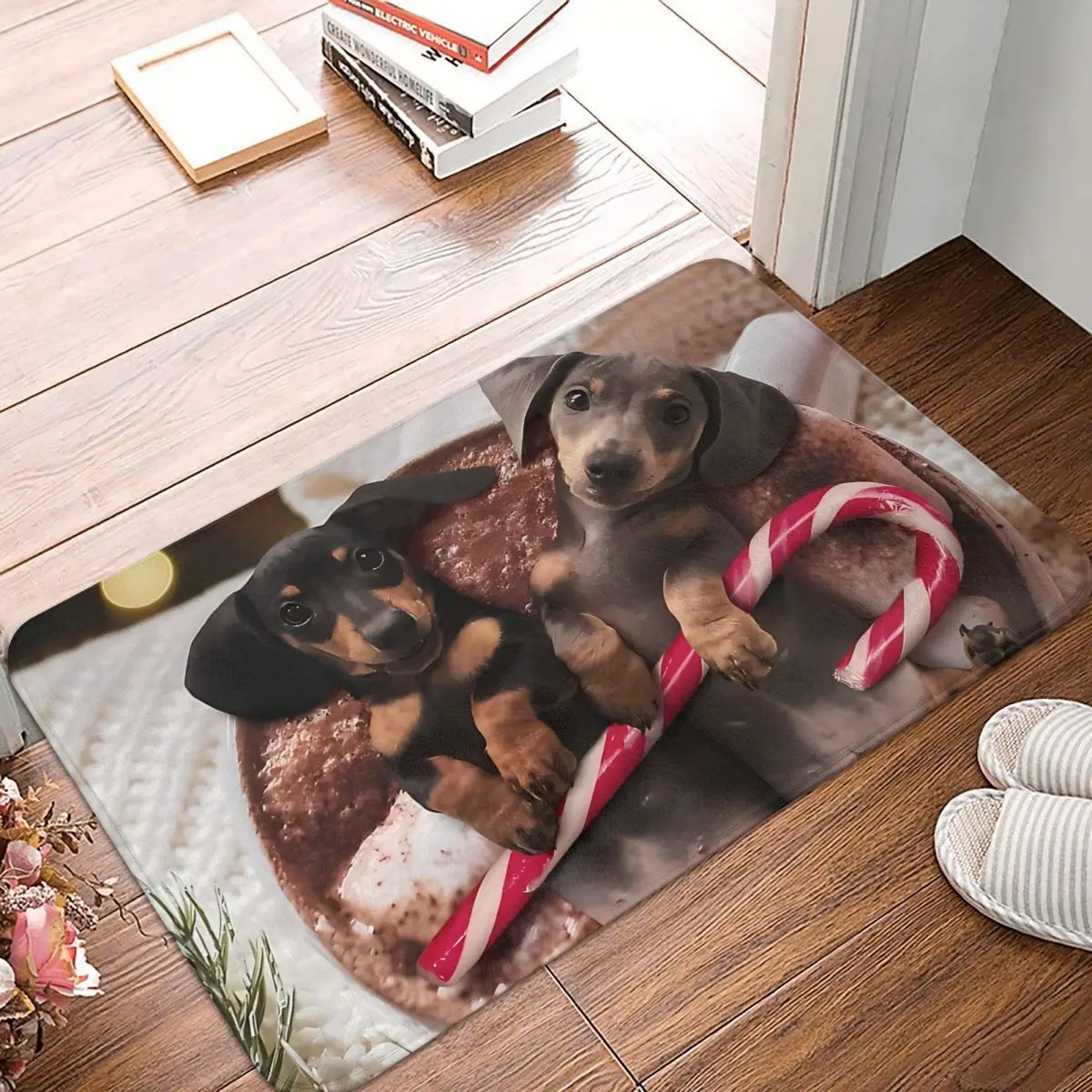 Bathroom Non-Slip Carpet Mini Dachshunds Merry Christmas Bedroom Mat Welcome Doormat Floor Decor Rug