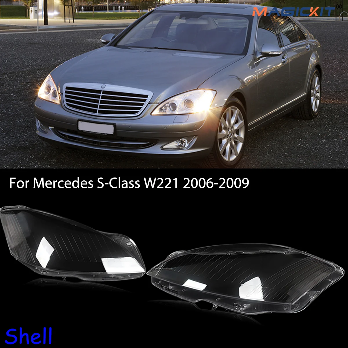 MAGICKIT Headlamp Lens Cover For Mercedes Benz S-Class W221 S430 S450 S500 S550 S600 S300 S350 2006-2009 car accessories