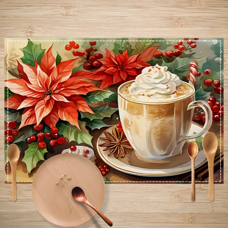 مجموعة مفارش عيد الميلاد مكونة من 4 قطع، 30 × 45 سم سجادة طاولة شتوية لعيد الميلاد والزنجبيل لتزيين المطبخ والحفلات